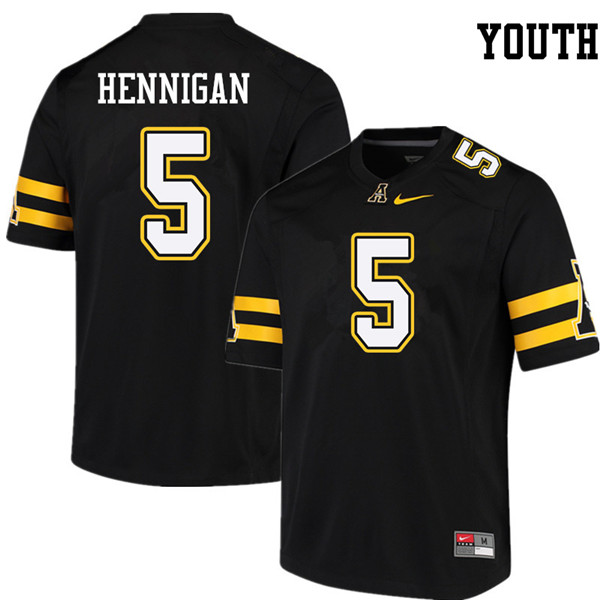 Youth #5 Thomas Hennigan Appalachian State Mountaineers College Football Jerseys Sale-Black